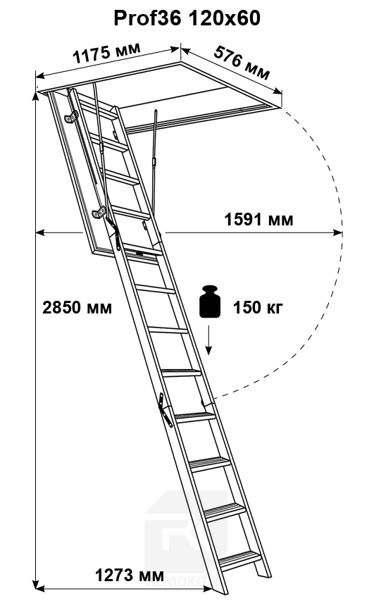 Лестница чердачная "PROF 36" 120x60 